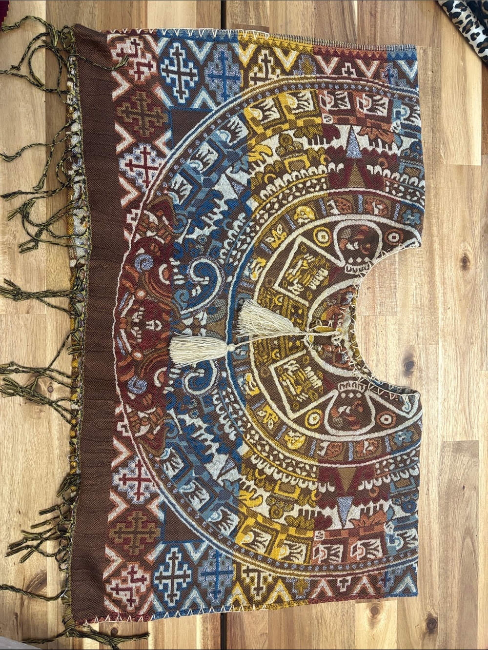Handwoven Boho Multicolor Decorative Table Throw with Tassels